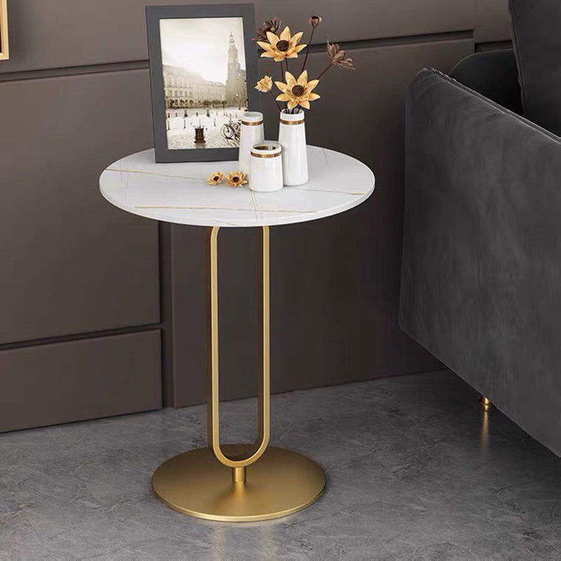 Modern Style Metal Black/gold Base Rock Slab Black/white Top Round Side Table