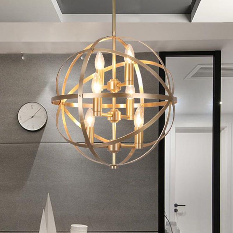 Candle Metal Kronleuchter Beleuchtung Klassischer Klassiker 4/6/8 Lichter Esszimmer Anhänger Beleuchtung in Gold mit Globe Cage