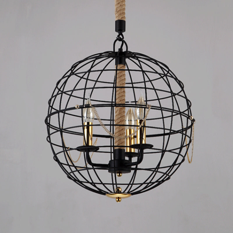 Candle salon pendentif lustre traditionnel métal 3/4 lumières noire suspendus avec cage globe
