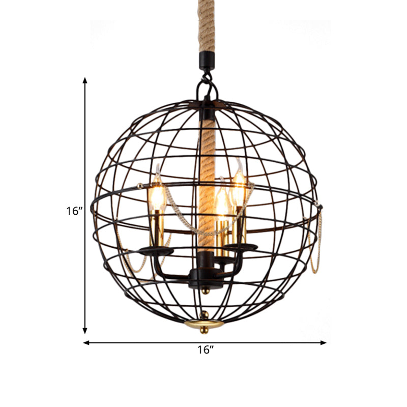 Candle salon pendentif lustre traditionnel métal 3/4 lumières noire suspendus avec cage globe