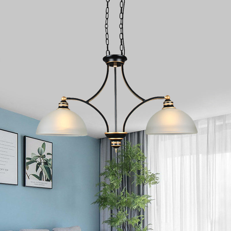 2-Bulb White Glass Island Lighting Fixture Traditional Black Dome Dining Room Hanging Light Kit