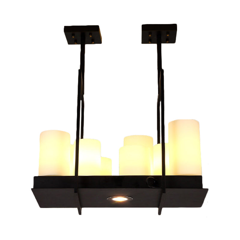 8/12/16 Lights Island Pendant Light Traditional Barrel Frosted Glass Hanging Lamp in Black for Dining Room