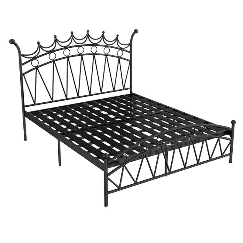Crown Glam Headboard Bed Open-Frame Metal Bed With Footboard