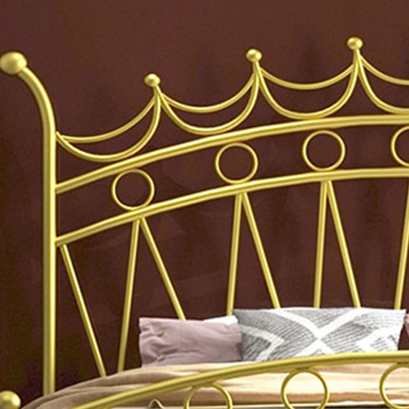 Crown Glam Headboard Bed Open-Frame Metal Bed With Footboard