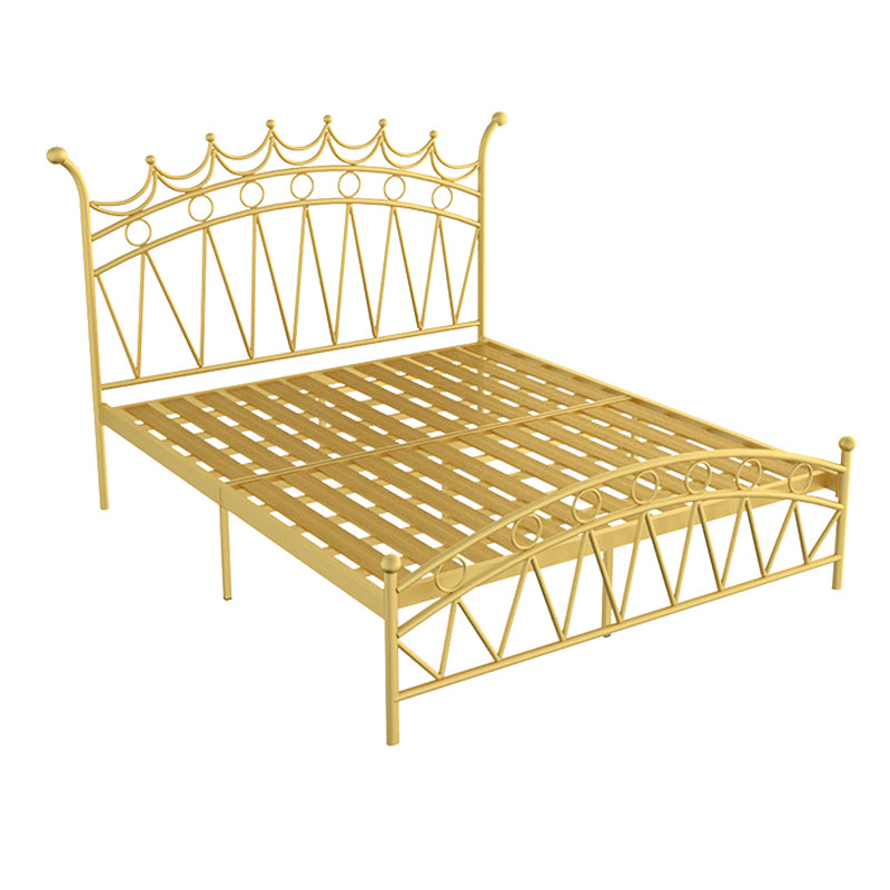 Crown Glam Headboard Bed Open-Frame Metal Bed With Footboard