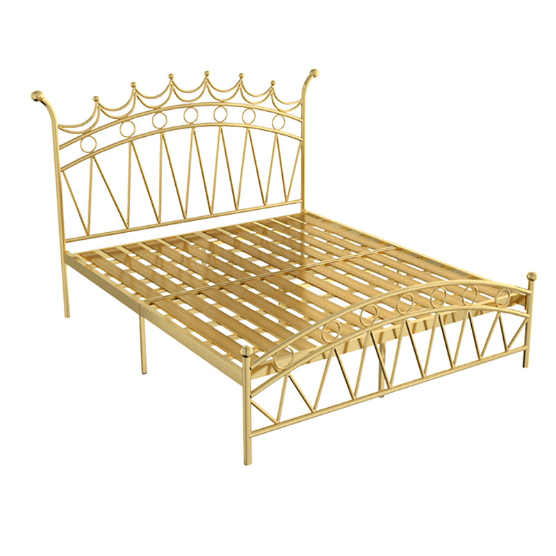 Crown Glam Headboard Bed Open-Frame Metal Bed With Footboard