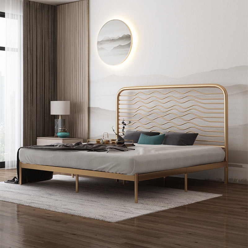 Glam Metallic Standard Bed, Beveled Open-Frame Headboard Bed Frame