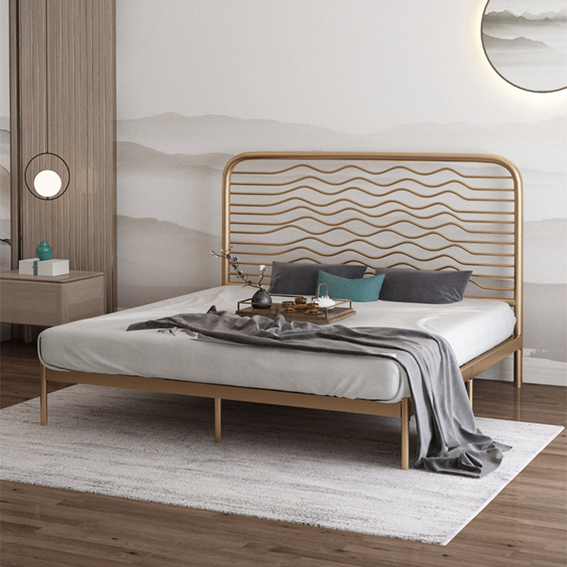 Glam Metallic Standard Bed, Beveled Open-Frame Headboard Bed Frame