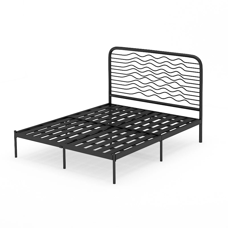 Glam Metallic Standard Bed, Beveled Open-Frame Headboard Bed Frame