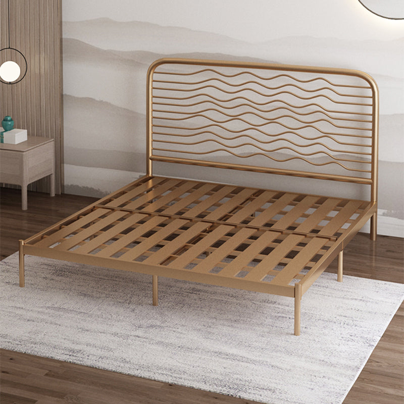 Glam Metallic Standard Bed, Beveled Open-Frame Headboard Bed Frame