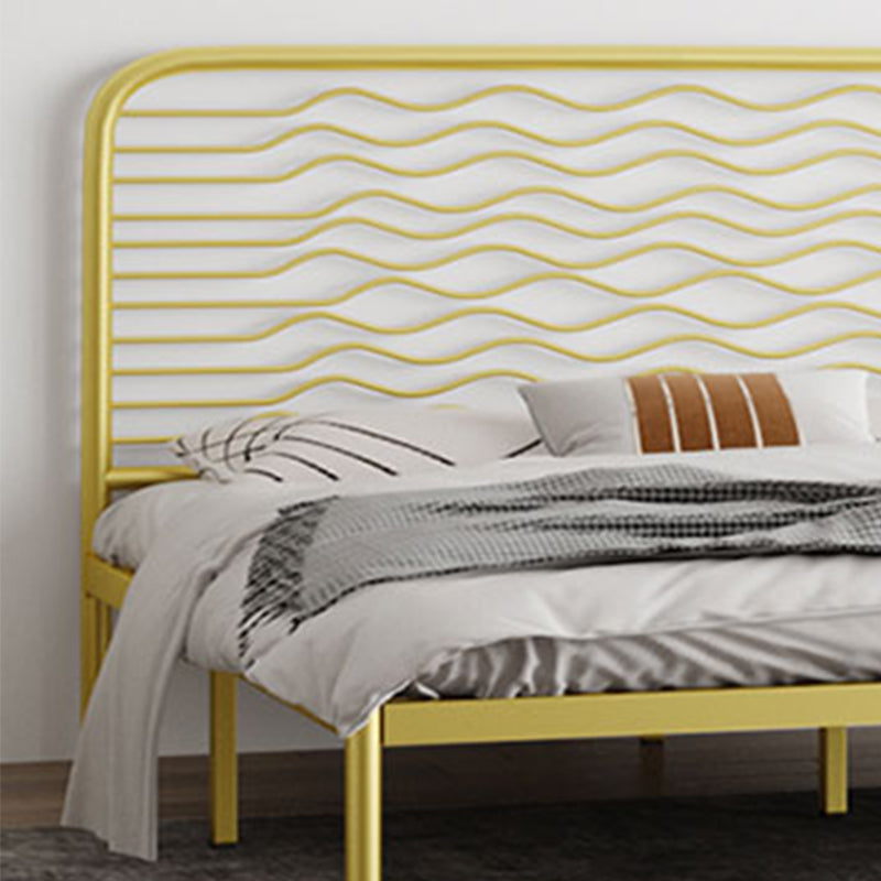 Glam Metallic Standard Bed, Beveled Open-Frame Headboard Bed Frame