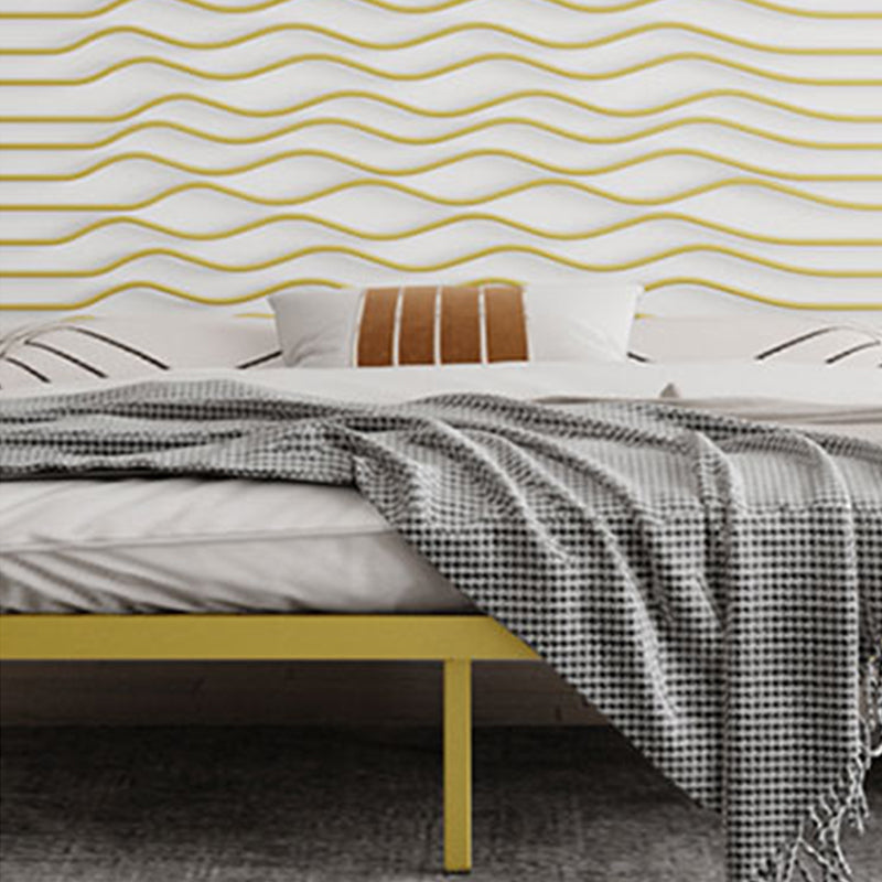 Glam Metallic Standard Bed, Beveled Open-Frame Headboard Bed Frame