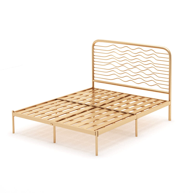 Glam Metallic Standard Bed, Beveled Open-Frame Headboard Bed Frame