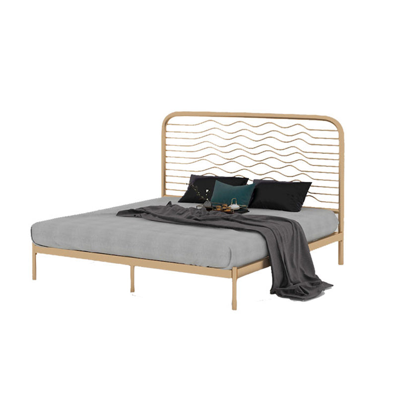 Glam Metallic Standard Bed, Beveled Open-Frame Headboard Bed Frame