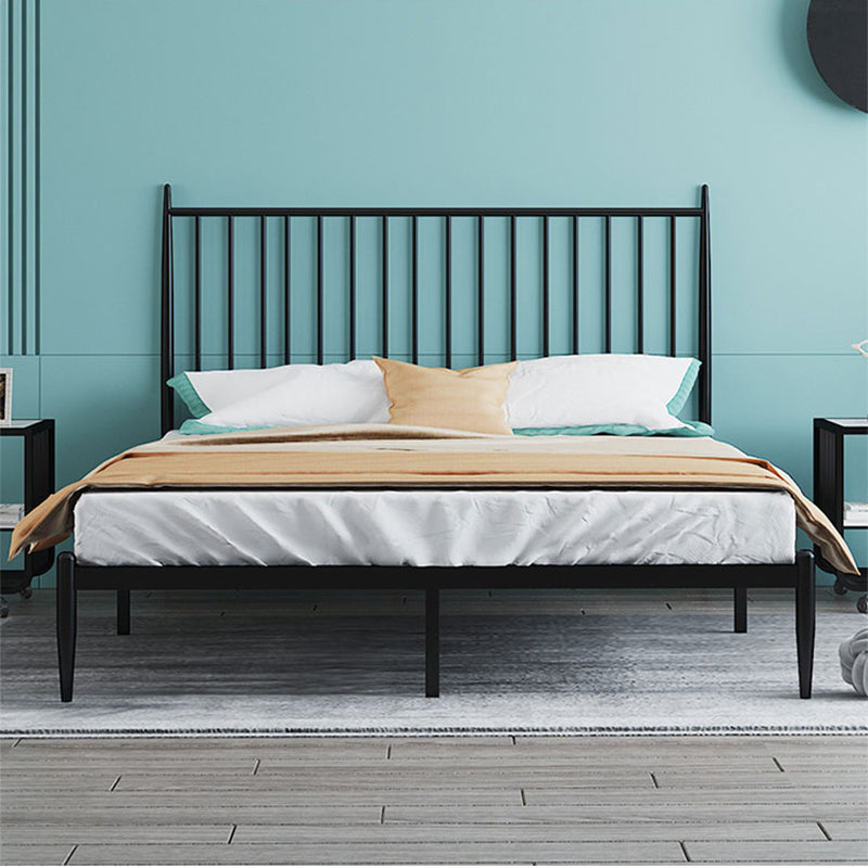 Metal Glam Slat Bed Solid Color Bed Frame with Spindle Headboard