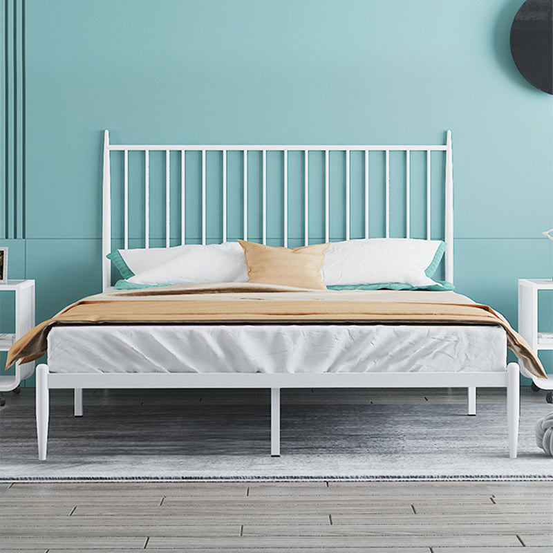 Metal Glam Slat Bed Solid Color Bed Frame with Spindle Headboard