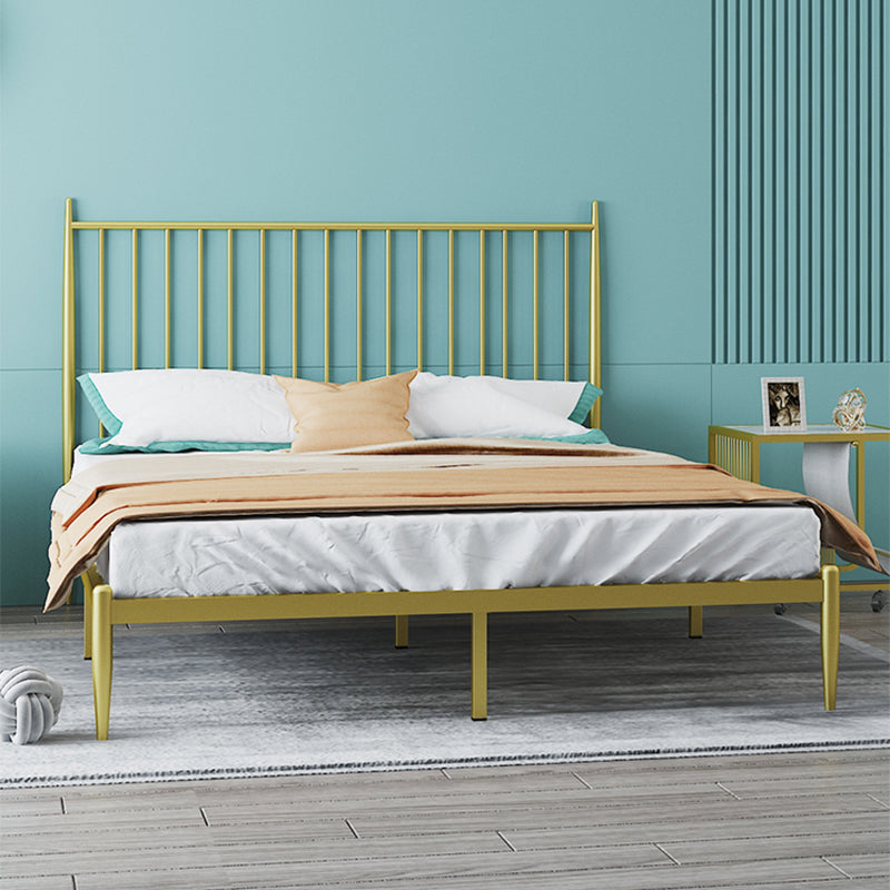 Metal Glam Slat Bed Solid Color Bed Frame with Spindle Headboard