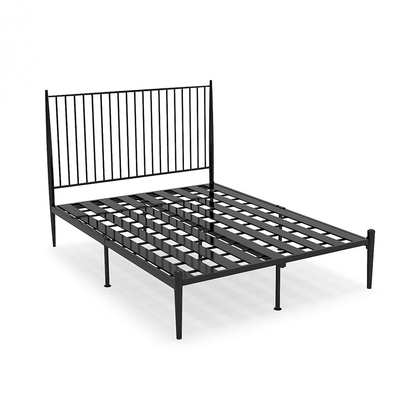Metal Glam Slat Bed Solid Color Bed Frame with Spindle Headboard