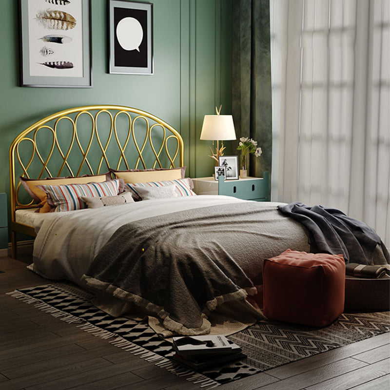 Open-Frame Bed,47.24" H Arched Headboard Slat Bed with Metal Legs