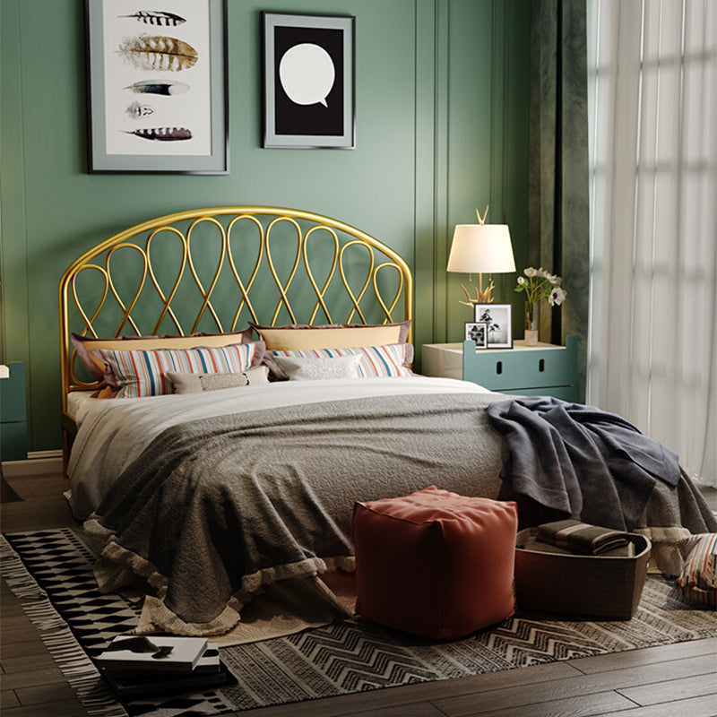 Open-Frame Bed,47.24" H Arched Headboard Slat Bed with Metal Legs