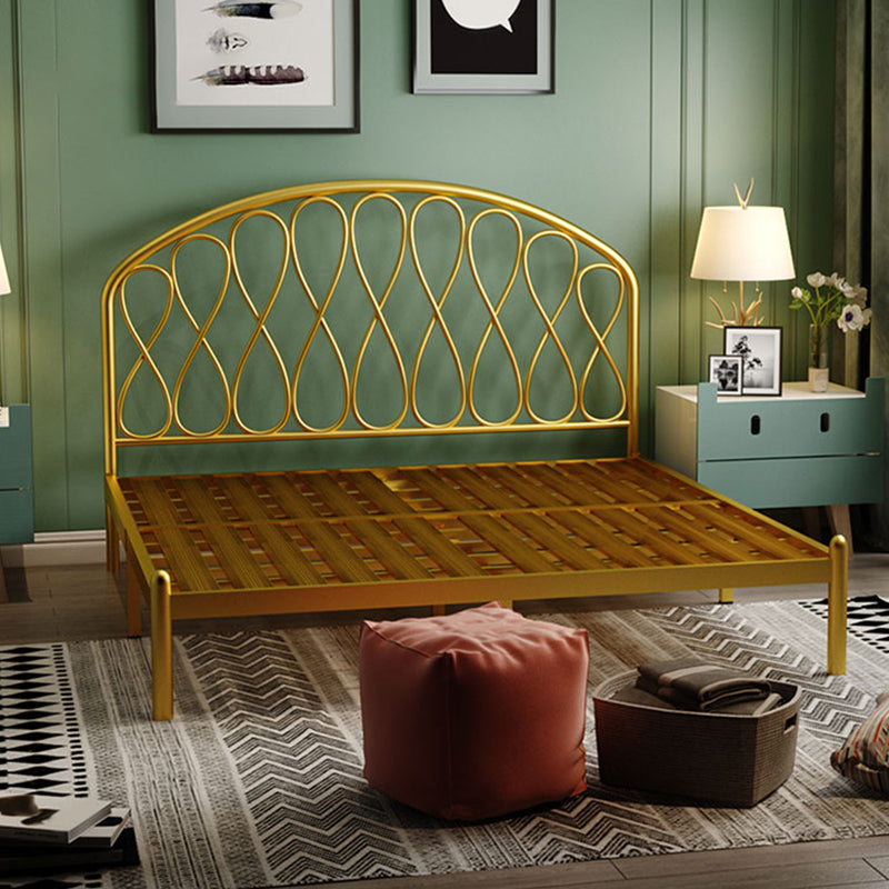 Open-Frame Bed,47.24" H Arched Headboard Slat Bed with Metal Legs