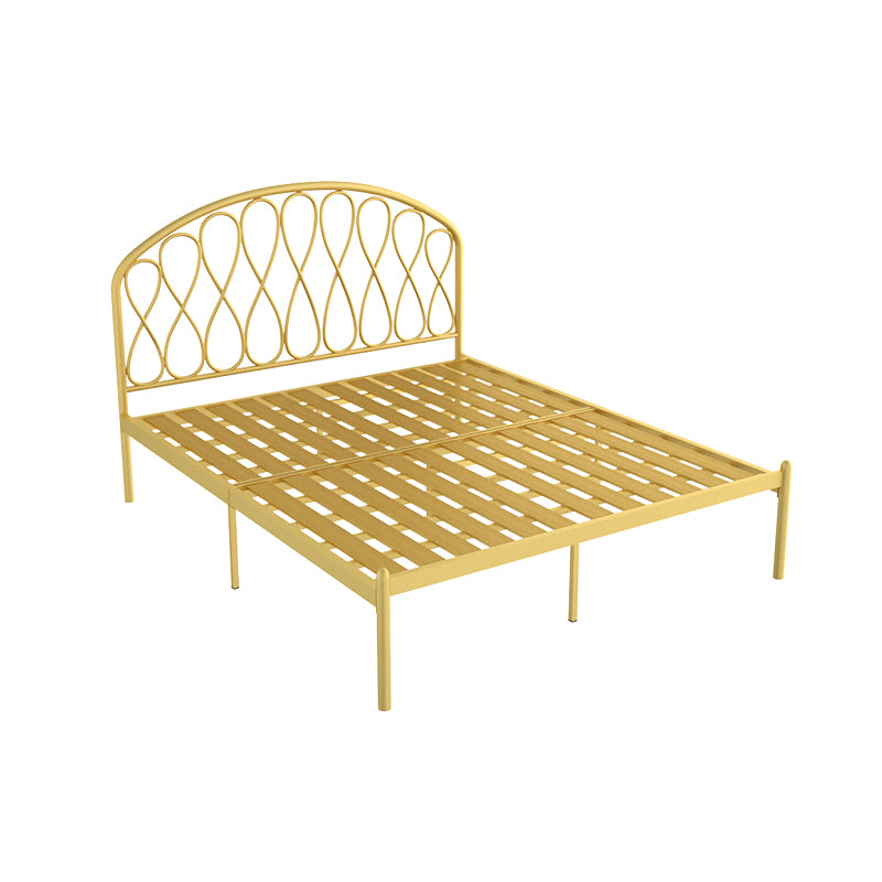 Open-Frame Bed,47.24" H Arched Headboard Slat Bed with Metal Legs