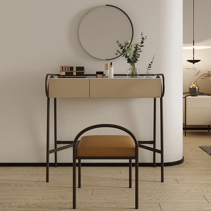 Stone Top Mirrored Make-up Vanity Metal Dressing Table Set with Stool