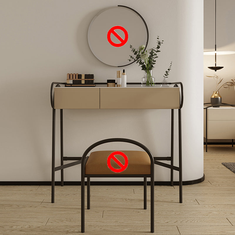 Stone Top Mirrored Make-up Vanity Metal Dressing Table Set with Stool