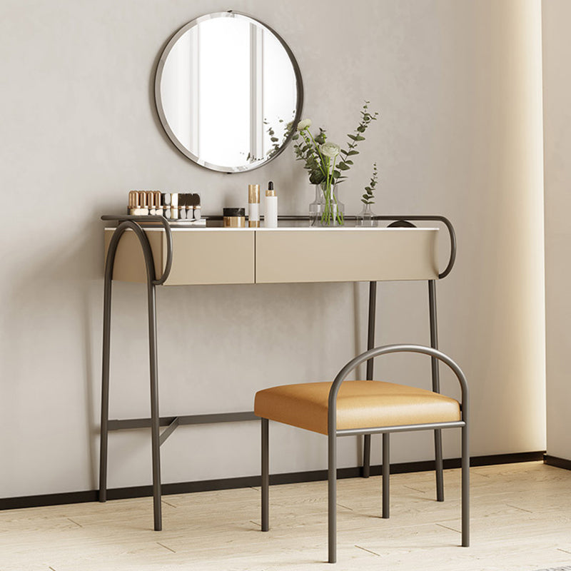 Stone Top Mirrored Make-up Vanity Metal Dressing Table Set with Stool