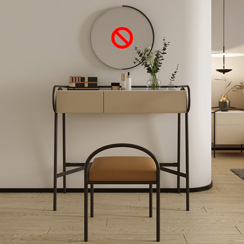 Stone Top Mirrored Make-up Vanity Metal Dressing Table Set with Stool