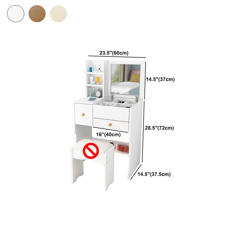 Scandinavian Engineered Wood Dressing Table Set with Mirror and Padded Stool