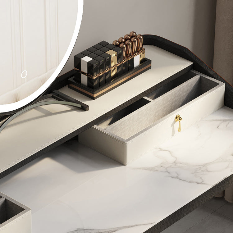 Stone Top Double Drawers Straight Feet Dresser Black Vanity Desk