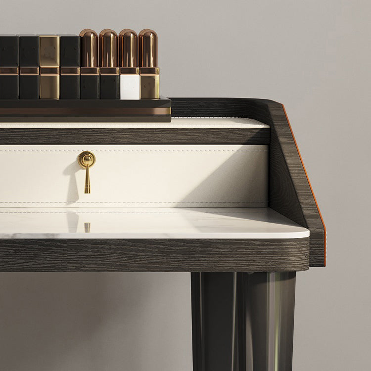 Stone Top Double Drawers Straight Feet Dresser Black Vanity Desk