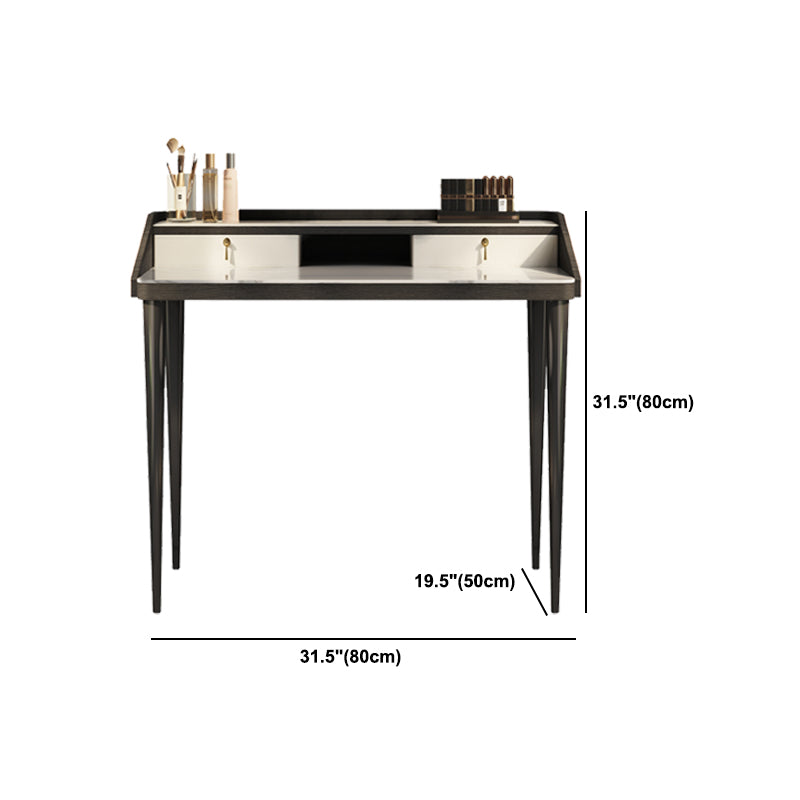 Stone Top Double Drawers Straight Feet Dresser Black Vanity Desk