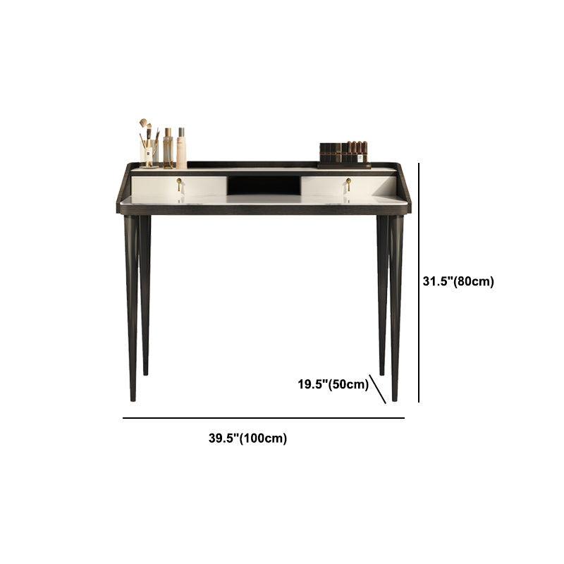 Stone Top Double Drawers Straight Feet Dresser Black Vanity Desk