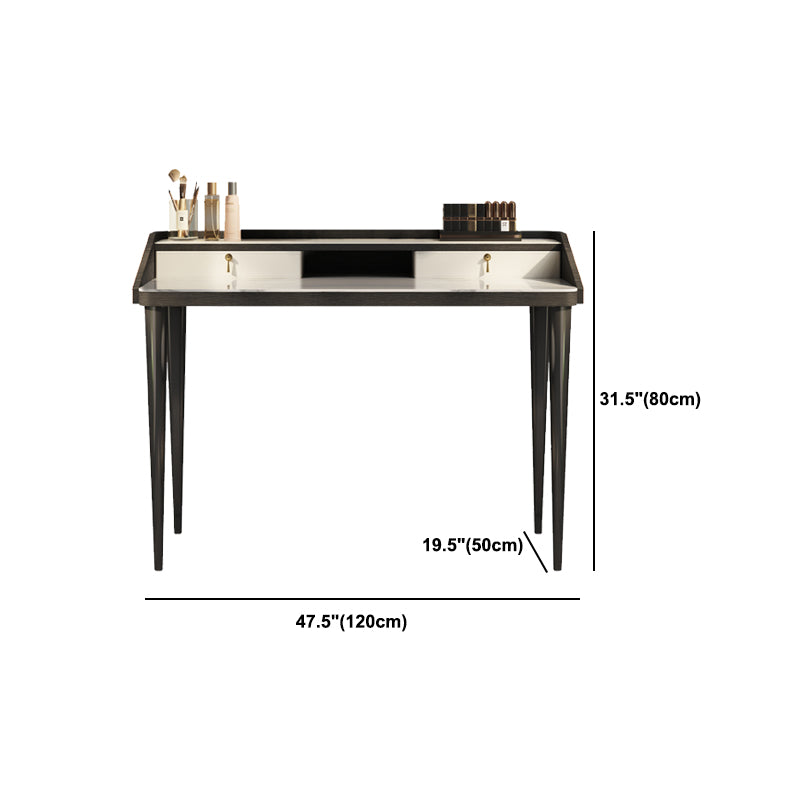 Stone Top Double Drawers Straight Feet Dresser Black Vanity Desk