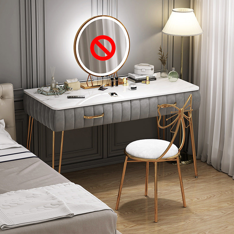 Metal Dressing Table with 2 Storage Drawers Stone Top Make-up Vanity