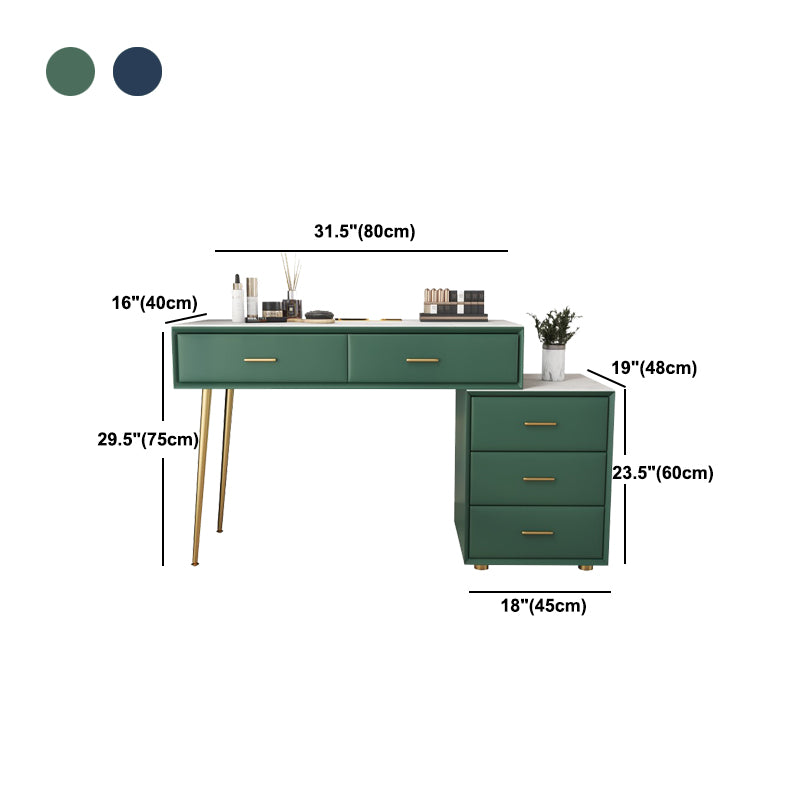 Genuine Leather Vanity Set 5 Storage Drawers Dressing Table with Padded Stool