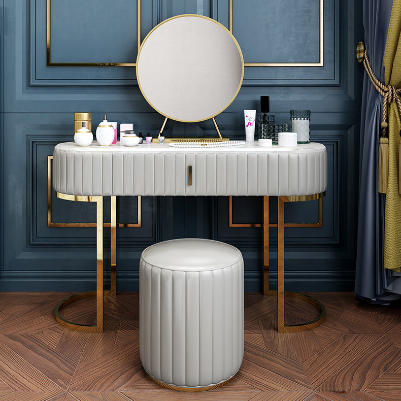 Wood Vanity Set with Stool and Mirror Stone Top Vanity in Grey