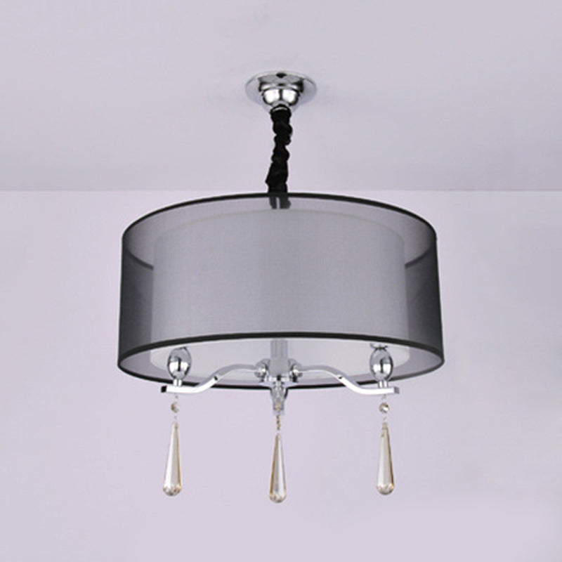 Luz de araña de tela de cilindro Nordic 3 luces Lights Living Room Lighting en negro/rojo