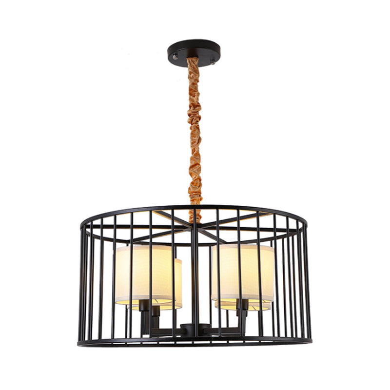 Cilindro soggiorno lampadario a pendente lampadario classico metallo a 4 luci dispositivo appeso nero con tonalità in tessuto