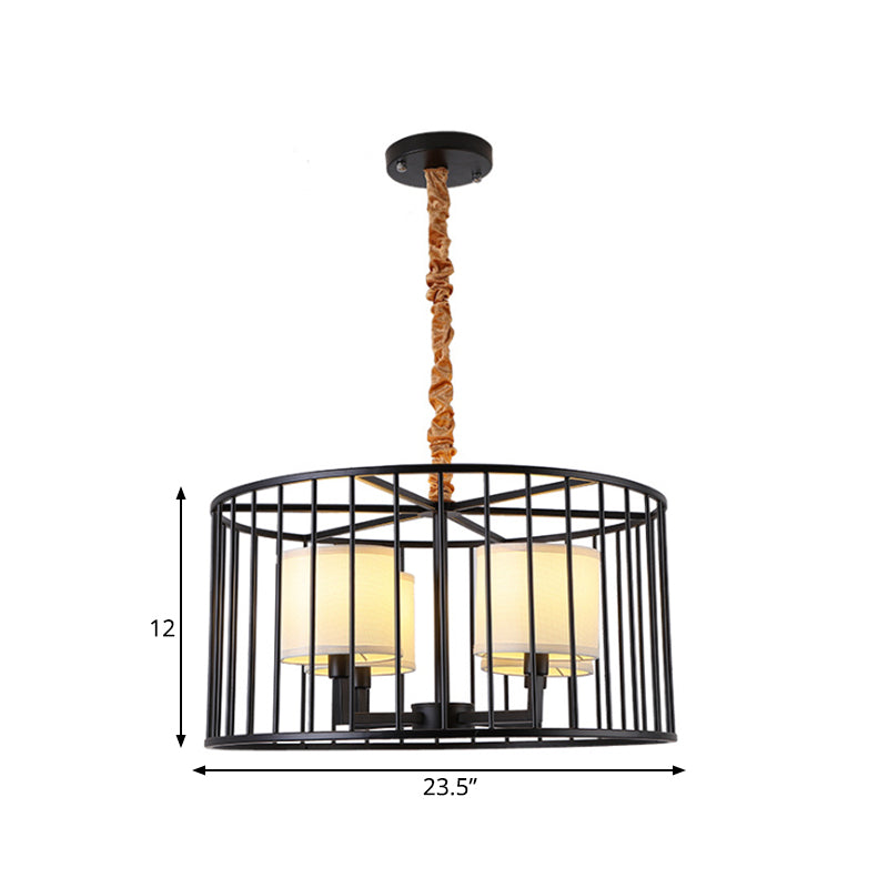 Cilindro soggiorno lampadario a pendente lampadario classico metallo a 4 luci dispositivo appeso nero con tonalità in tessuto