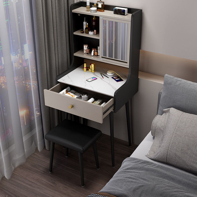 Contemporary Stone Top Vanity Set with Storage in Black/Grey