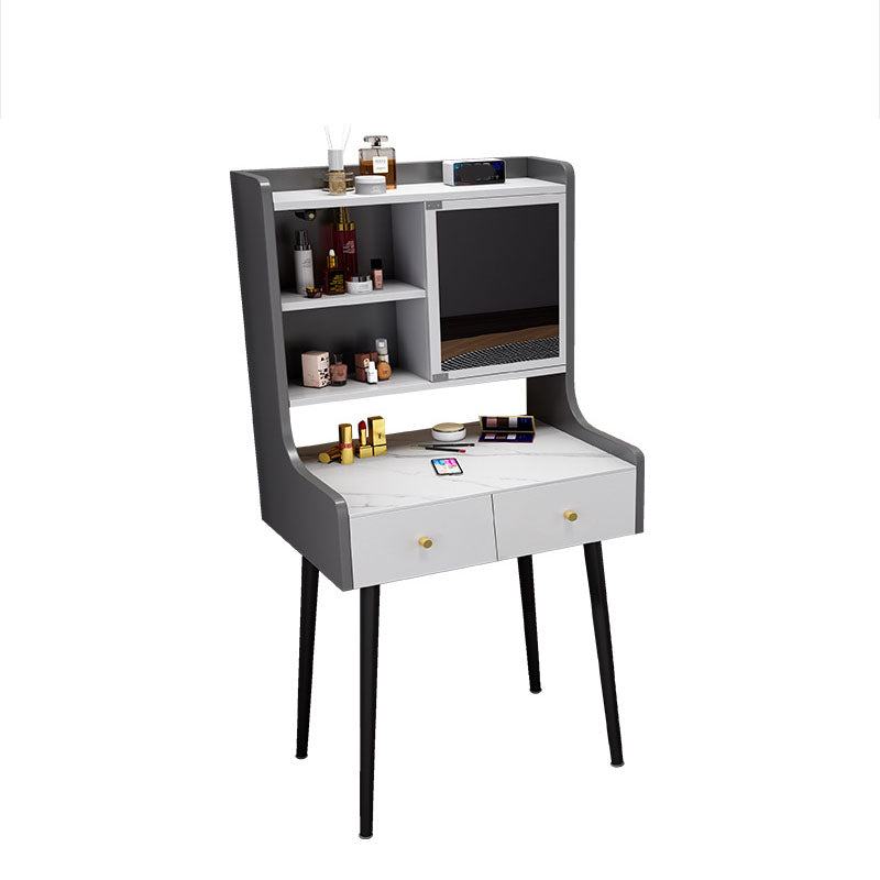 Contemporary Stone Top Vanity Set with Storage in Black/Grey