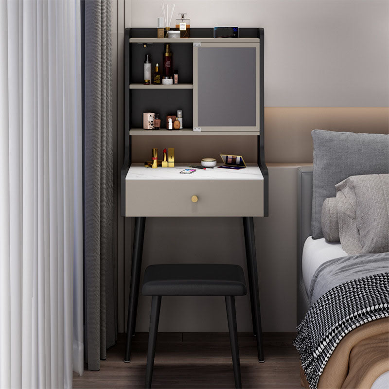 Contemporary Stone Top Vanity Set with Storage in Black/Grey
