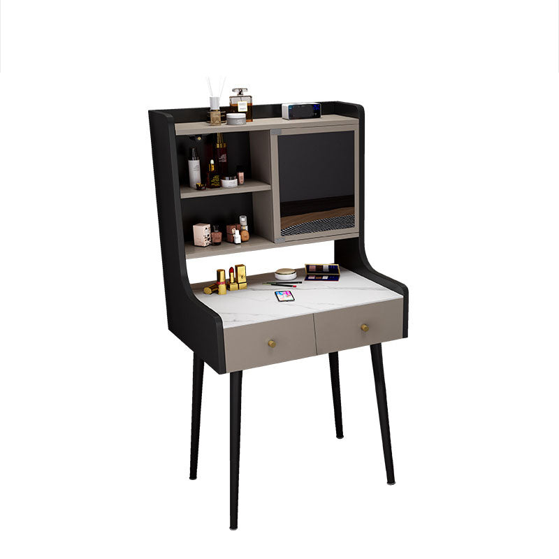 Contemporary Stone Top Vanity Set with Storage in Black/Grey