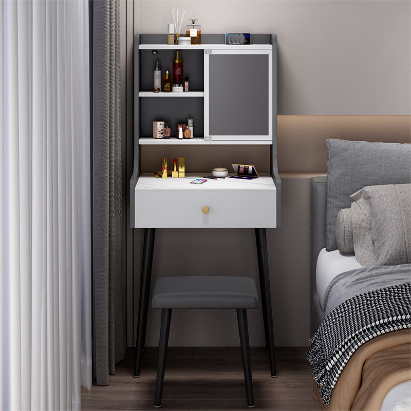 Contemporary Stone Top Vanity Set with Storage in Black/Grey