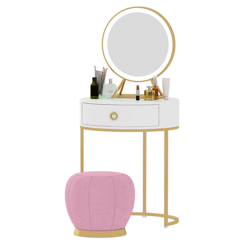 Wood and Metal Vanity Table with 1 Drawer in White/Green Makeup Desk