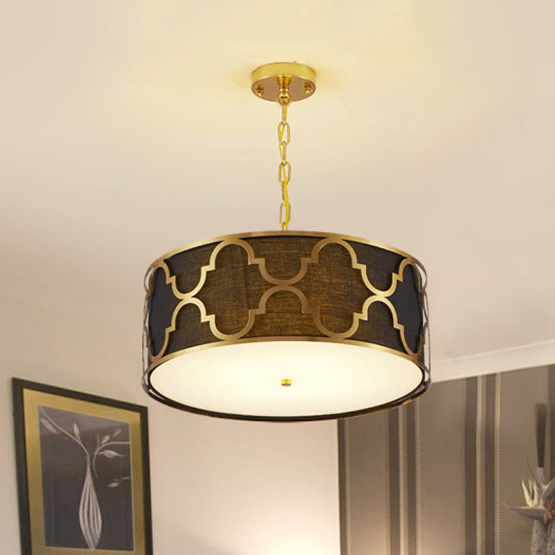 3 luci Luce lampadario con tamburo tessuto Nordico sala da pranzo lampada a soffitto in nero/bianco/blu, 16 "/19,5" /23,5 "
