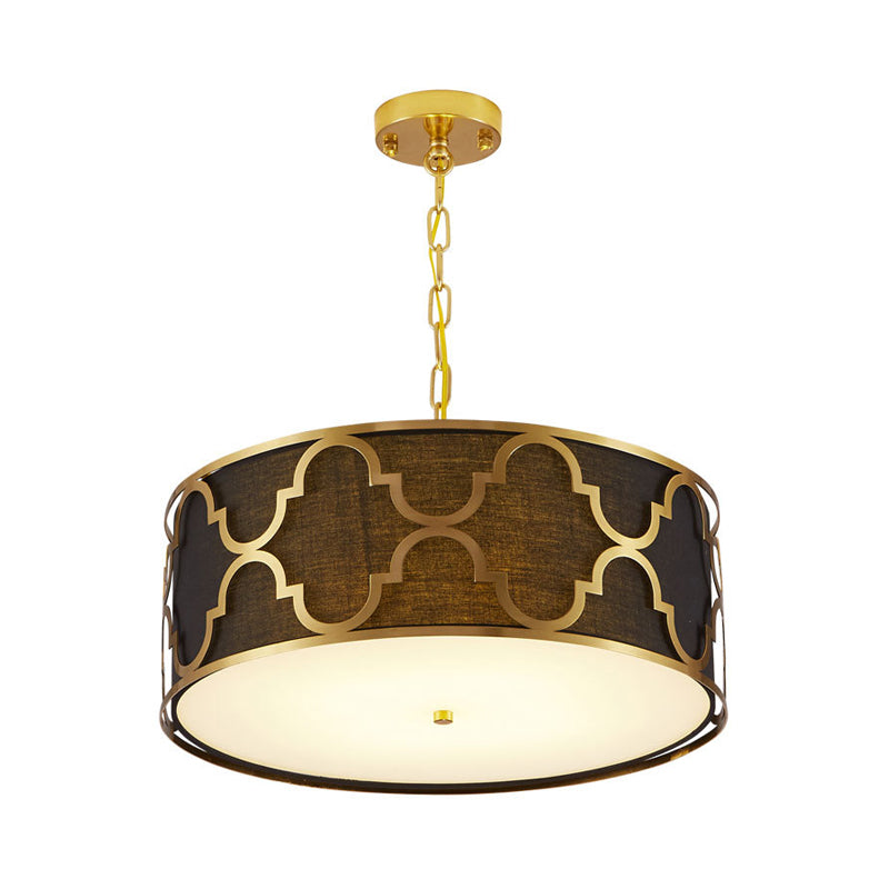 3 luci Luce lampadario con tamburo tessuto Nordico sala da pranzo lampada a soffitto in nero/bianco/blu, 16 "/19,5" /23,5 "